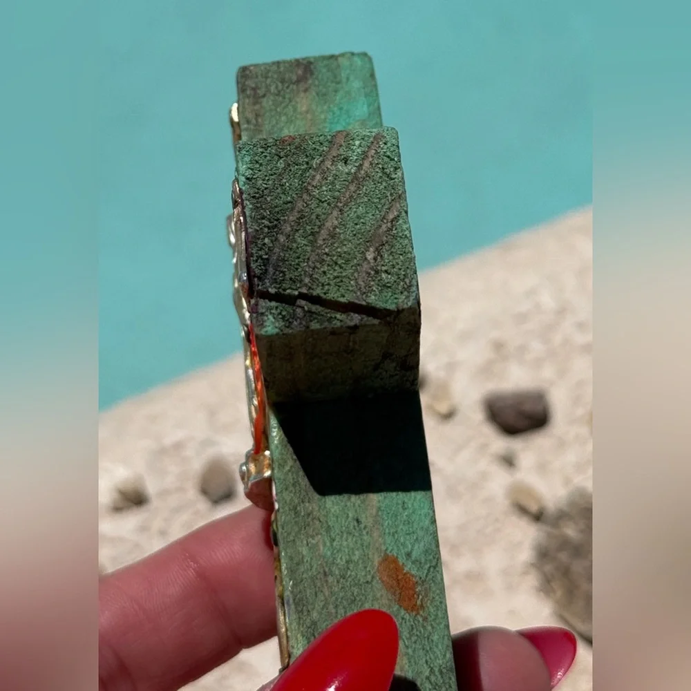 Milagros Silver Metal Charm Spanish Folk Art Painted Wood Cross-Turquoise Blue